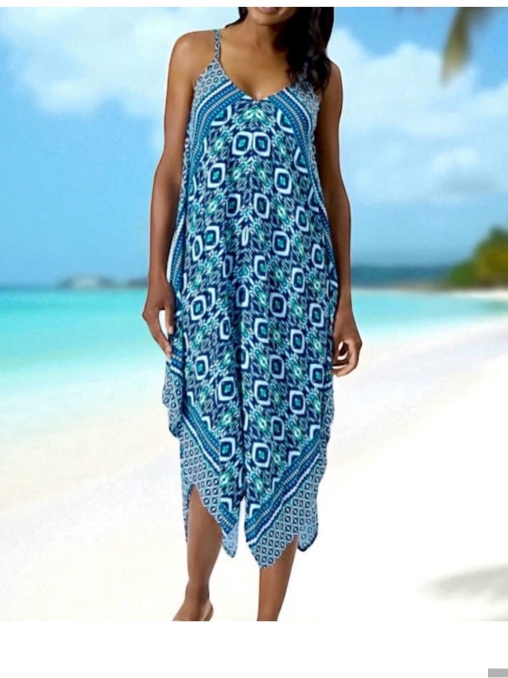 Tommy Bahama Ikat Asymmetrical Handkerchief-Hem Dress / cover-up